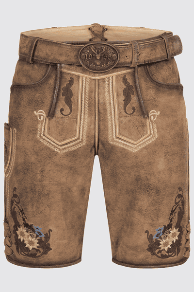 Beierse Lederhosen voor heren, klederdracht, met bretels, origineel in donkerbruin/middenbruin, Oktoberfest, maat 44-60, middelbruin, 60